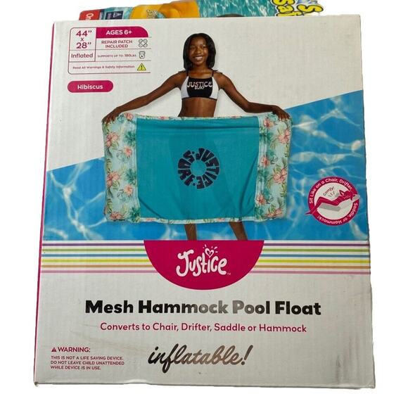 Justice Inflatable Mesh Pool Float Converts to Chair, Drifter, Saddle Or Hammock - Picture 1 of 2